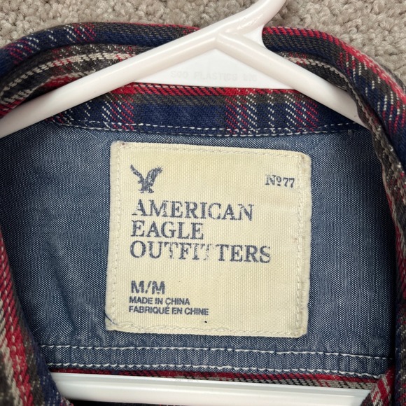 American Eagle Outfitters Mens M Blue Red Plaid Button Up Shirt Heavy Flannel - Picture 4 of 9